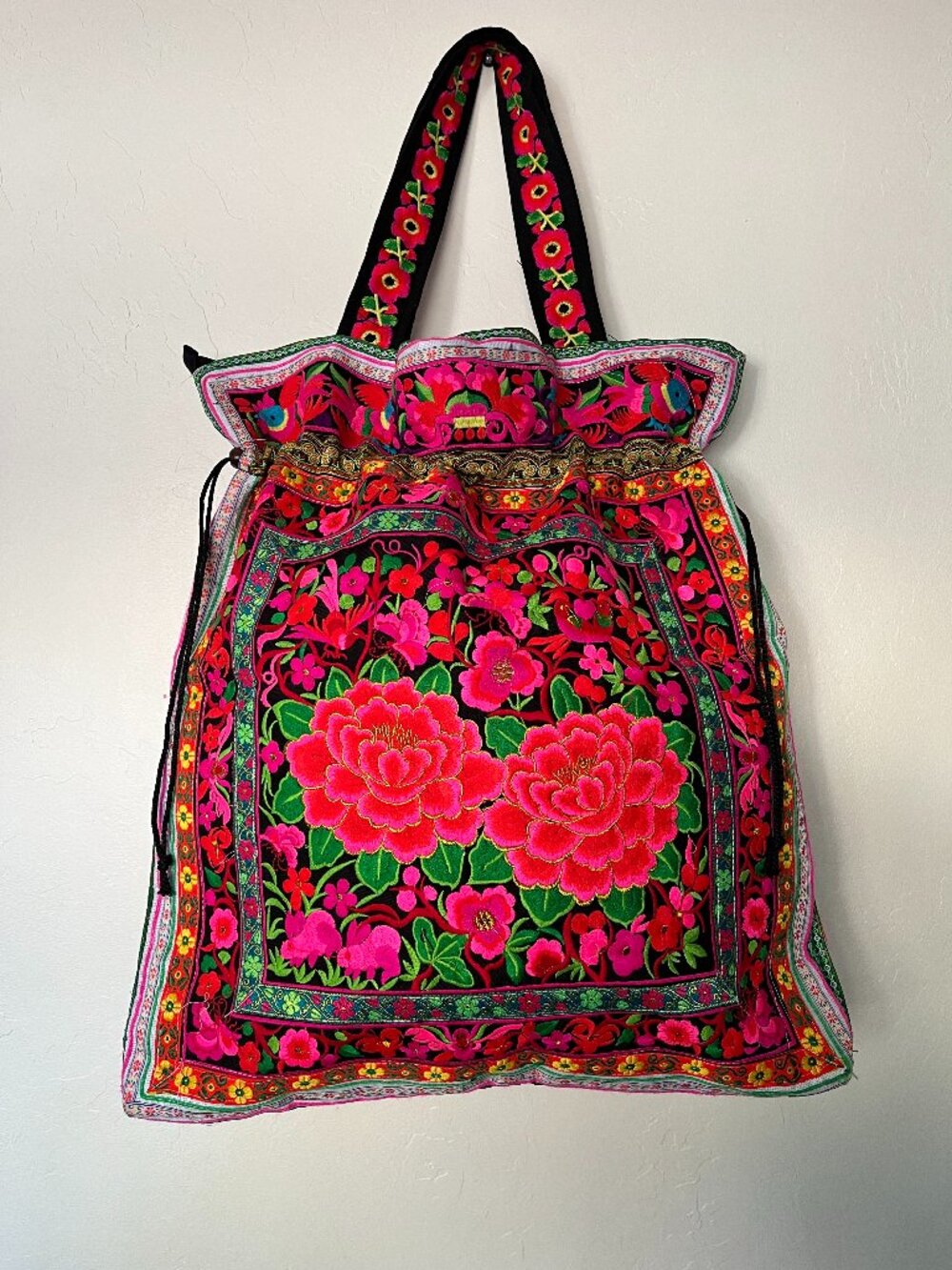 Embroidered Floral Hmong Tribe Large Tote Bag 21.5" L x 23" H